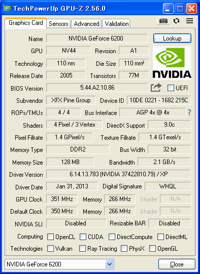 XFX GeForce6200 128MB DDR2 PV-T44A-PANG D-SUB/DVI-D/TV-OUT AGP接続 ファンレス 中古動作品 _画像4