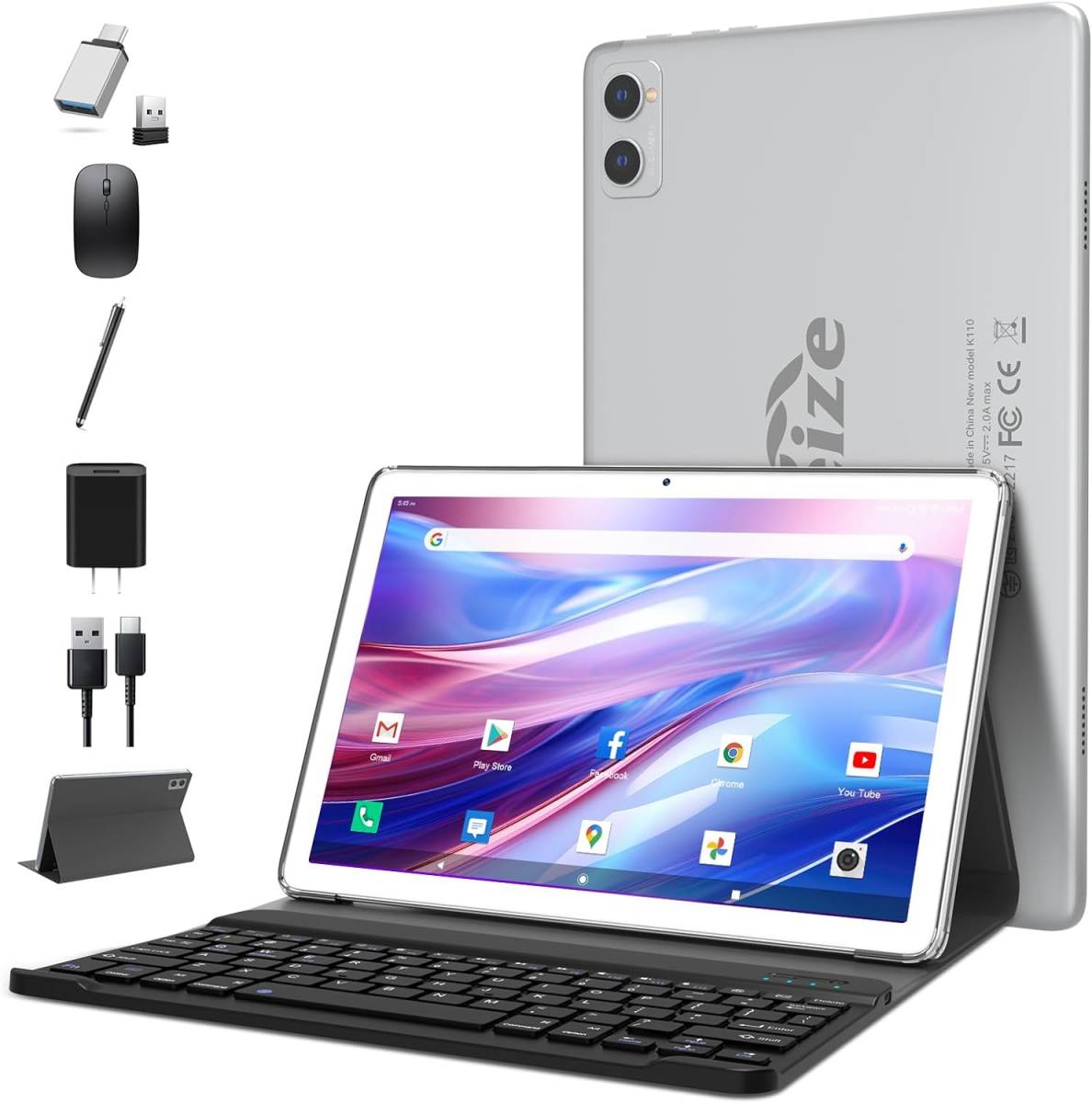 未開封品　MEIZE 2in1タブレットPC 128 ROM 10.1インチ大画面Android12 Wi-Fiモデル タブレットキーボード付き K110_画像1