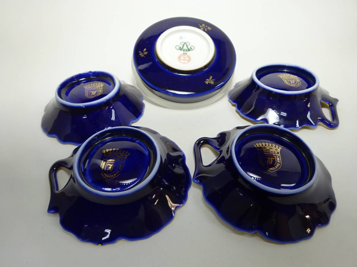 京都6☆sevres セーブル 王者の青 小皿×1/ LIMOGES リモージュ ティーバッグホルダー×4 計5点_画像2