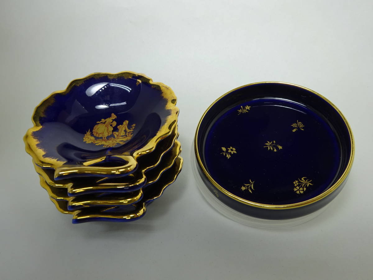 京都6☆sevres セーブル 王者の青 小皿×1/ LIMOGES リモージュ ティーバッグホルダー×4 計5点_画像4