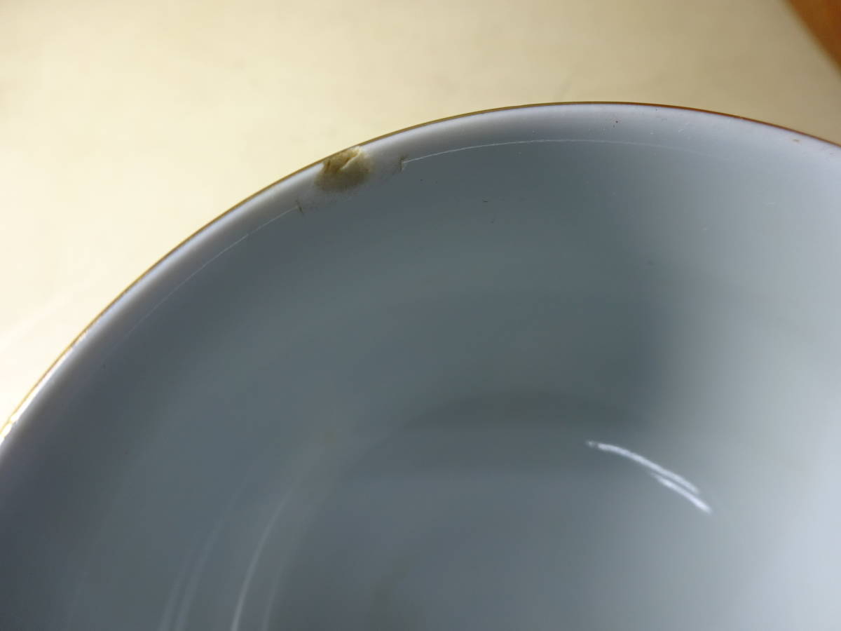 京都12☆深川製磁 瑠璃色 金彩 葡萄 仙茶碗18客/天然木 くり抜き盆 直径34cm _画像3