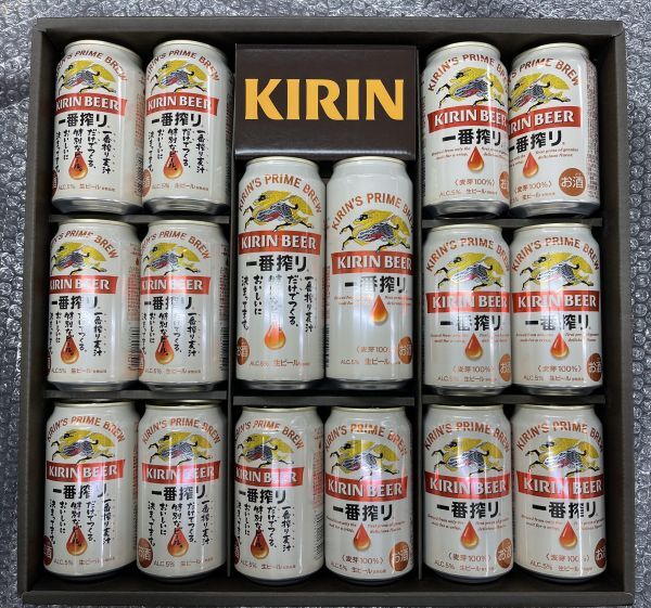 100 O24-85 1円～訳あり キリン一番搾り生ビールセット Alc.5％ 500ml×2缶 350ml×14缶 ギフトボックス　同梱不可・まとめて取引不可_画像2