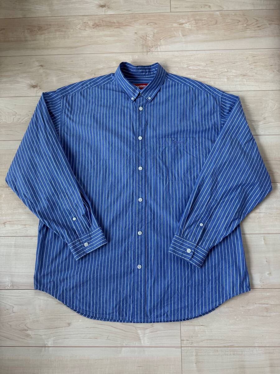 23aw Supreme Loose Fit Strip Shirt Blue M シュプリーム ルーズフィット ストライプ シャツ 青_画像1