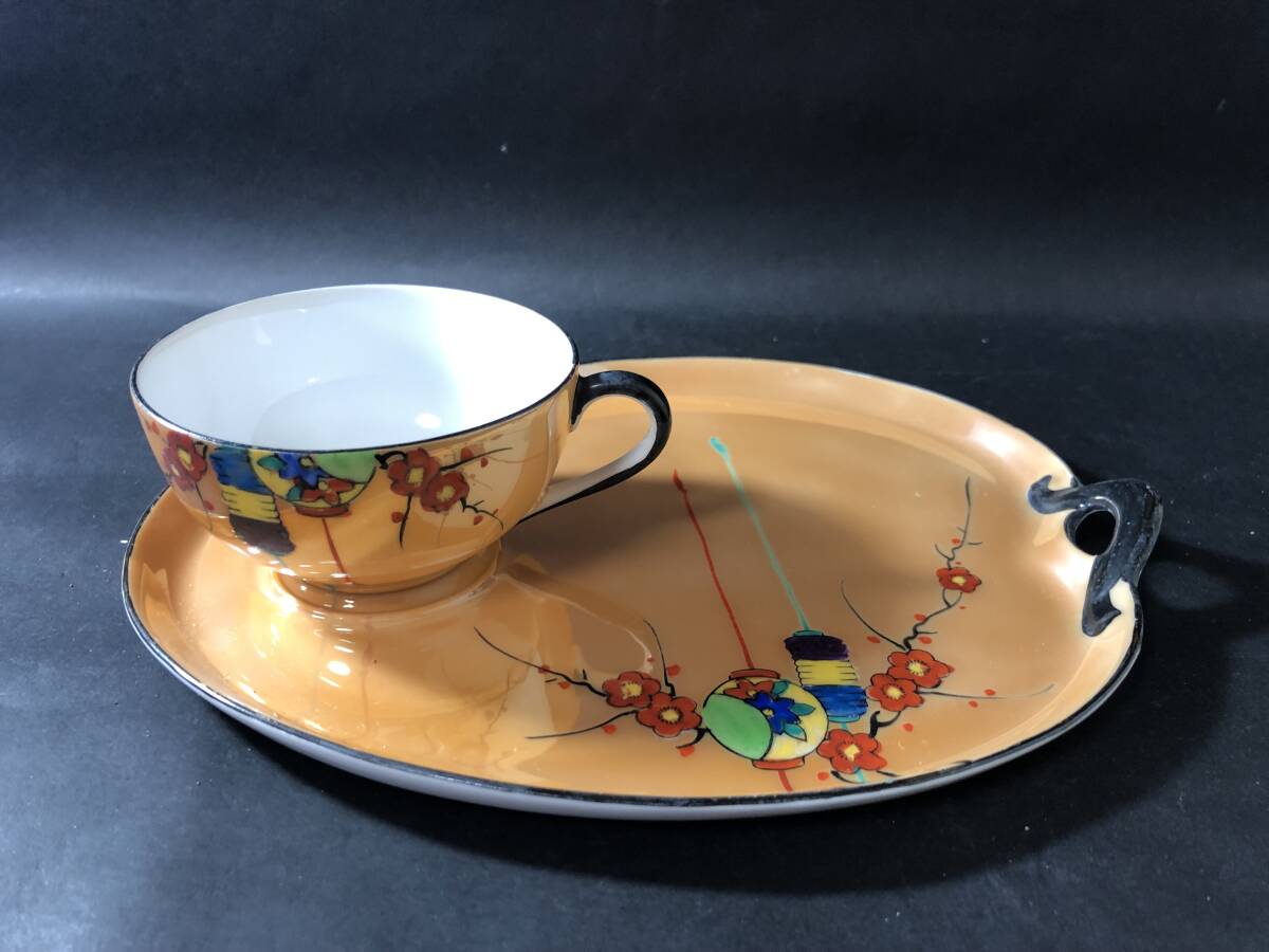  античный Old Noritake рука краска снэки комплект cup & блюдце luster . слива . фонарь документ sama retro смешанные товары 
