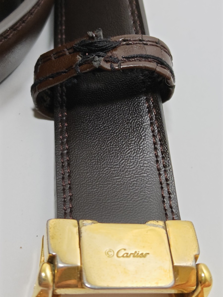 1円スタート【現状品】Cartier　カルティエ　レザーベルト　ベルトバックル　ゴールド　メンズ_画像5