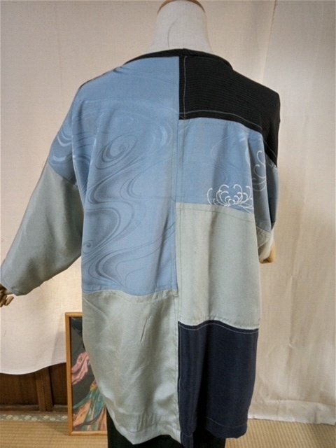 チュニック Mサイズ シルク 中古品 着物 リメイク パッチワークの画像3