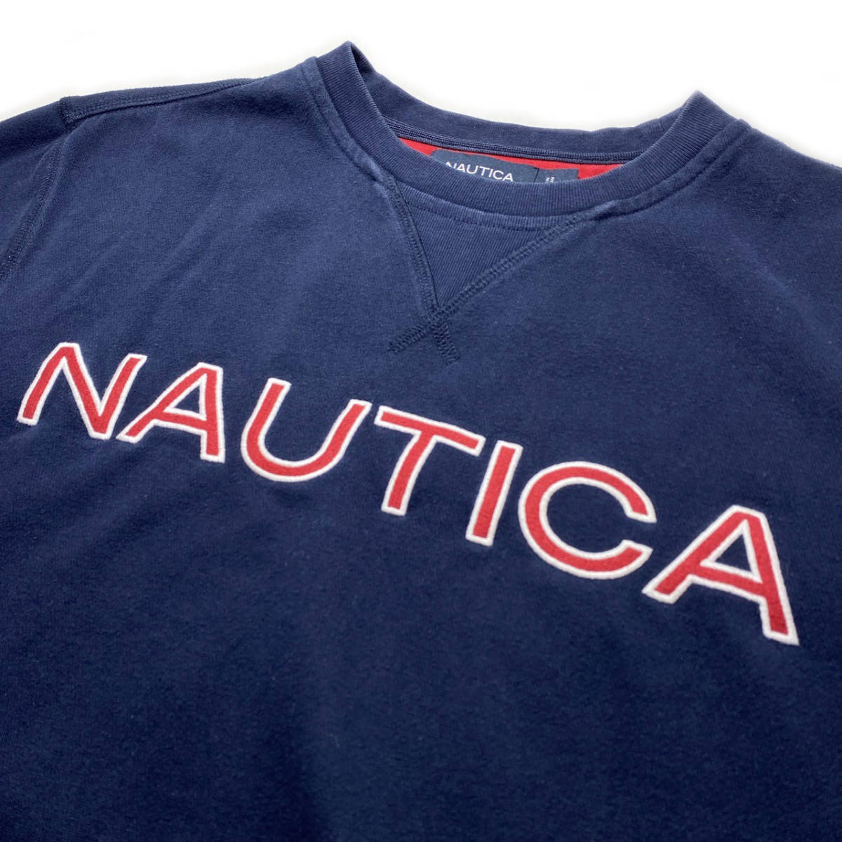 【USED】ノーティカ NAUTICA ビッグロゴ 刺繍ロゴ スウェット トレーナー 古着 L相当 ネイビー ☆送料無料☆_画像6