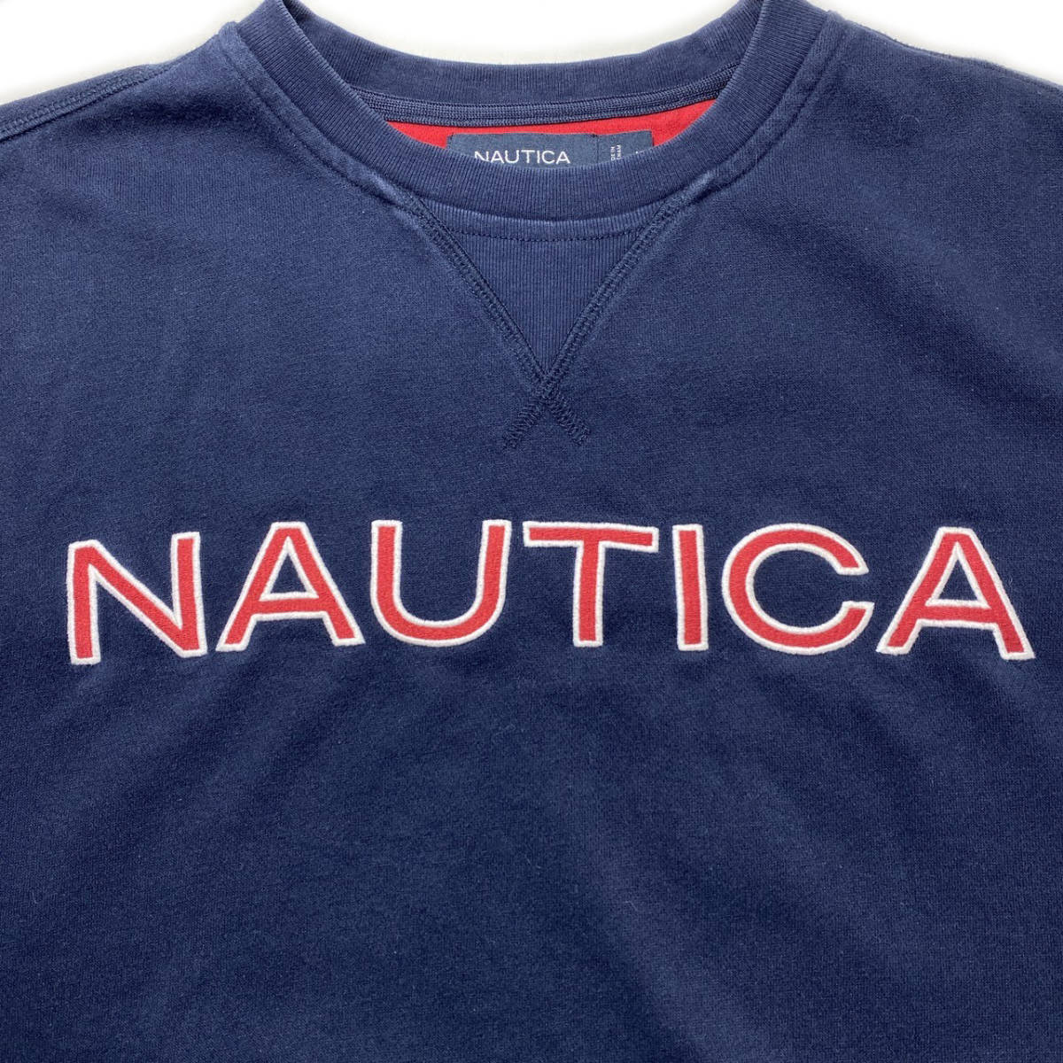 【USED】ノーティカ NAUTICA ビッグロゴ 刺繍ロゴ スウェット トレーナー 古着 L相当 ネイビー ☆送料無料☆_画像7