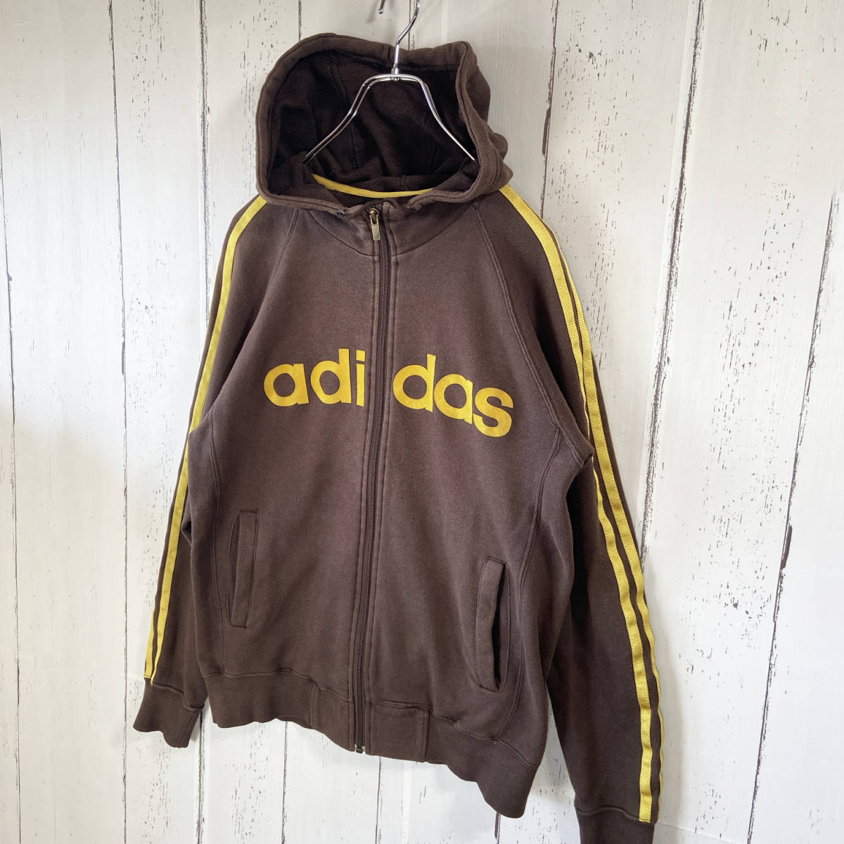 【USED】アディダス adidas トラックジャケット ジャージ ビッグロゴ 90s 00s Y2K 古着 Mサイズ ブラウン ☆送料無料☆_画像3