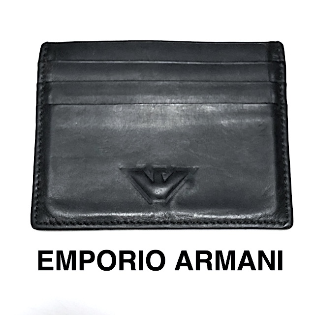 二点落札で送料無料！2A42 伊製【美品】EMPORIO ARMANI エンポリオアルマーニ 名刺入れ カードケース 定期入れ パスケース ブラック 黒_画像1