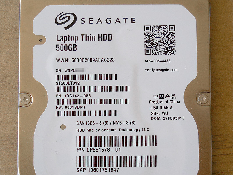 使用極小（31時間　27回）　SEAGATE製　2.5インチ　500GB　HDD　「ST500LT012」　送料185円～　初期不良対応可_Seagate製 500GB HDD 「ST500LT012」です