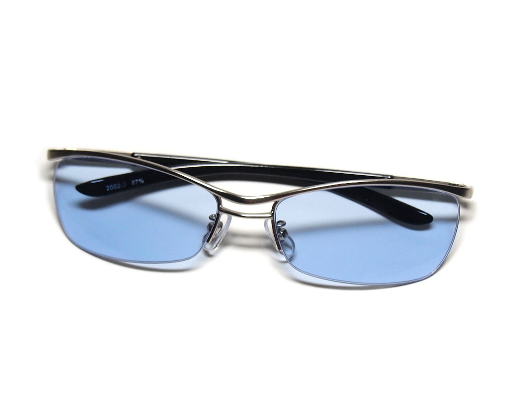 ハーフリム型 メンズ サングラス 新品 ライトブルー ／2002BL　かっこいい いかつい 紫外線カット 青 水色 薄い色 目が透ける 男性 紳士_画像5