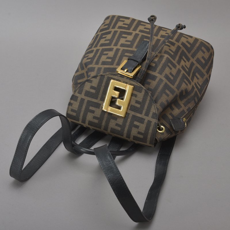 1円 激レア★ フェンディ FENDI ズッカ リュックサック バックパック ジャガード レザー カーキ ブラック FF金具 ヴィンテージ 鞄 ※c.k_画像5