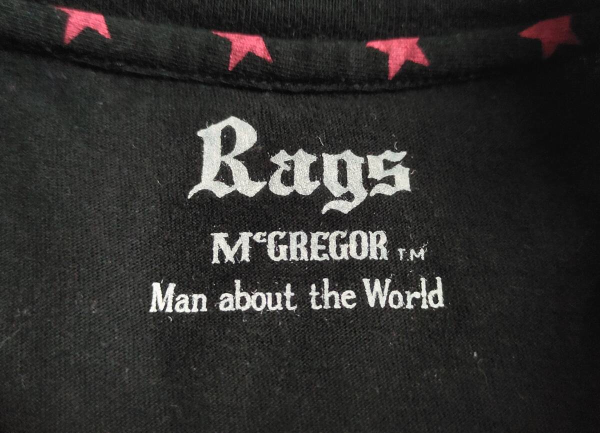 美品 15SS Rags McGREGOR STAR PRINT TEE ラグスマクレガー Tシャツ スター 星 総柄 コットン 半袖 L 黒 ブラック 赤 レッド △2_画像6