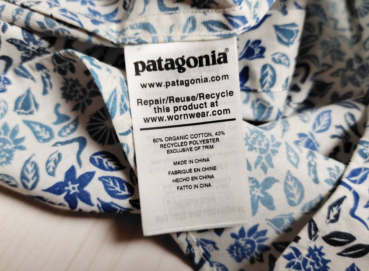 美品 Patagonia パタゴニア ゴートゥシャツ go-to-shirt 52691 カラー COBP シャツ アロハ パタロハ 総柄 半袖 L 青 ブルー 白 △2