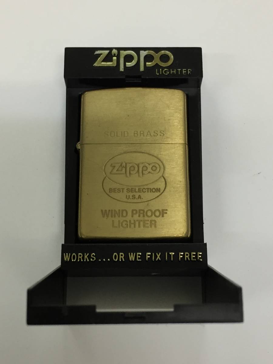 1円～！ZIPPO ジッポ ライター ロゴ SOLID BRASS ソリッドブラス ゴールド 1993年 オイルライター 喫煙具 着火確認済み_画像1