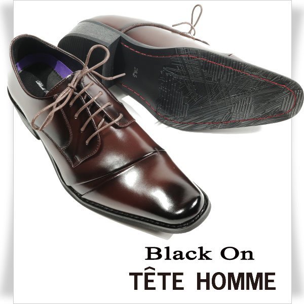 新品1円～★Black On TETE HOMME テットオム ビジネスシューズ 26.5cm ダークブラウン 濃茶 レースアップ ◆4022◆_画像1