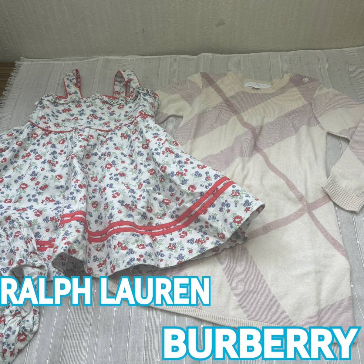 女の子 24ヶ月◆BURBERRY / RALPH LAUREN ◆ 長袖ニットワンピ キャミソールワンピ 2点セット カシミヤ混 ◆ バーバリー ラルフローレン _画像1