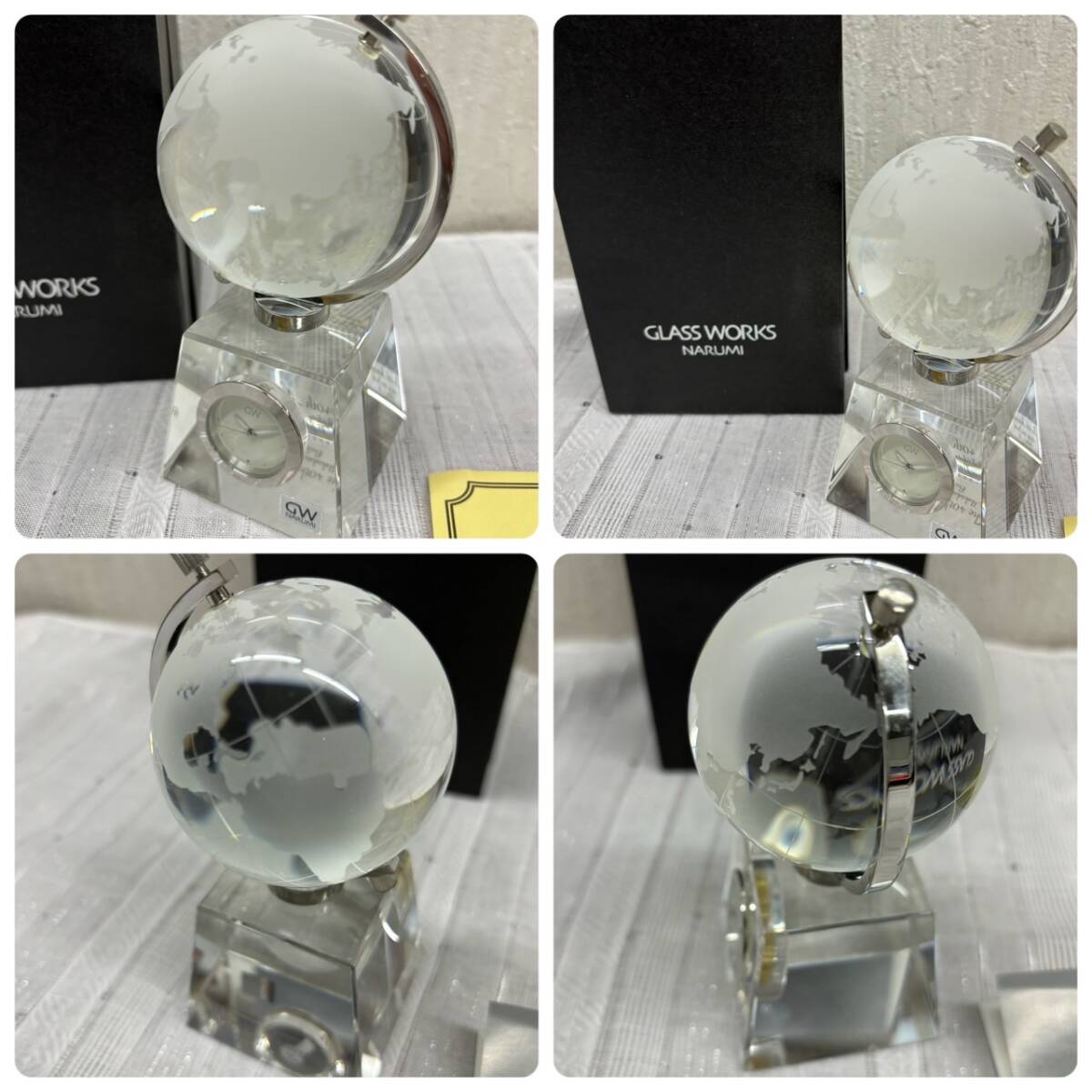 美品 ◆ ナルミ ◆ GLASSWORKS 地球儀 デザイン 置時計 ガラス製 ◆ NARUMI ◆ 取扱説明書 箱入り_画像3