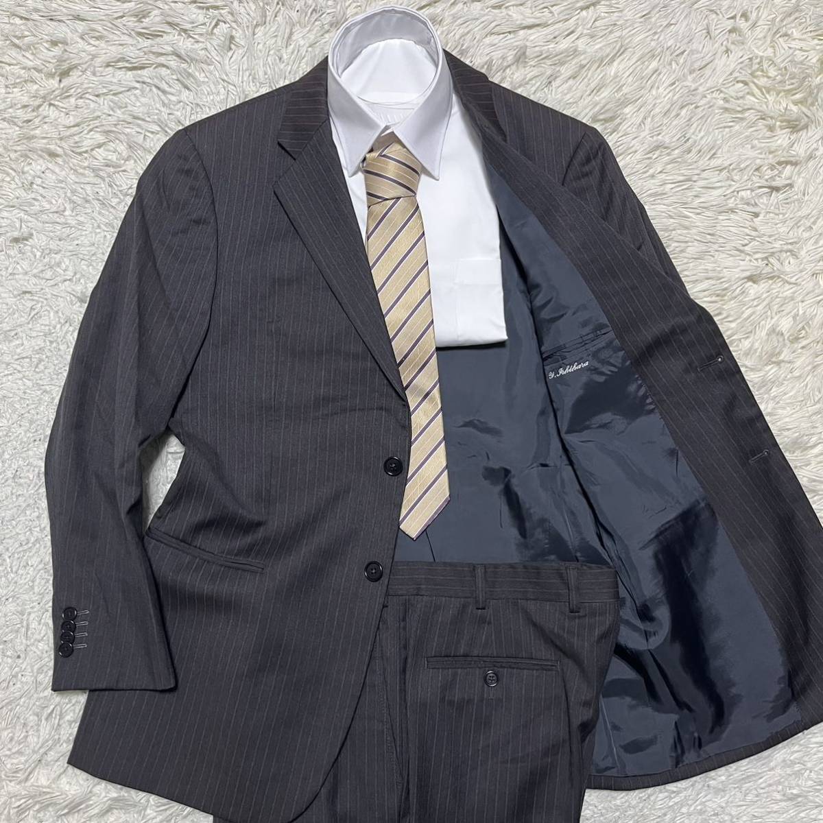 XL! アルマーニ 『紳士の嗜み』 ARMANI COLLEZIONI スーツ セットアップ ジャケット チャコール 50 美品 しつけ糸