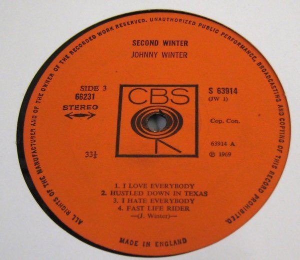 ☆ブルース・ロック名盤☆ Johnny Winter / Second Winter [ UK ORIG '69 CBS 66231] LP, Single Sided_画像5
