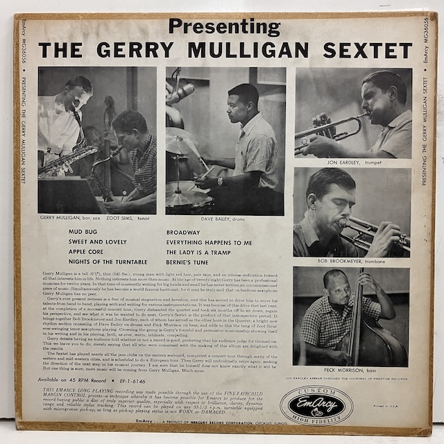 ■即決 JAZZ Gerry Mulligan / Presenting mg-36056 j40089 米盤、ドラマーDg Mono ZOOT SIMS_画像2