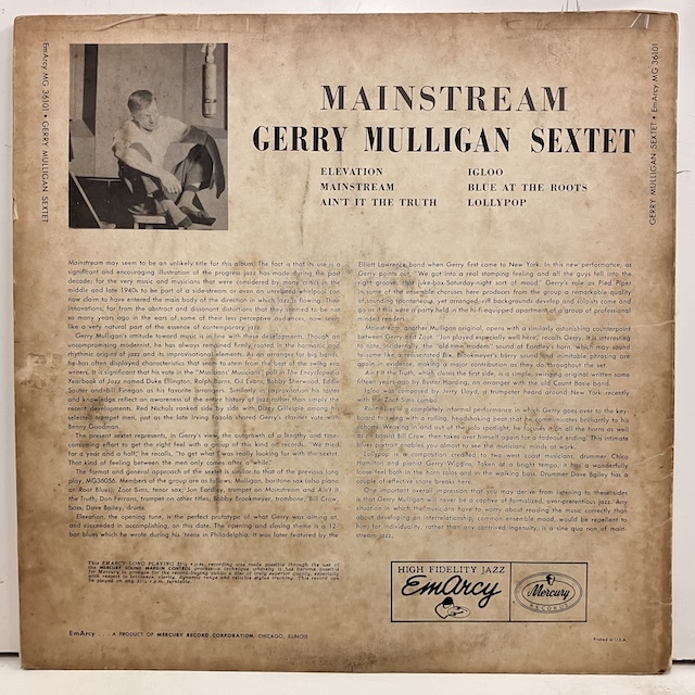 ■即決 JAZZ Gerry Mulligan / Mainstream mg36101 j40154 米オリジナル、小ドラマーDg Mono _画像2