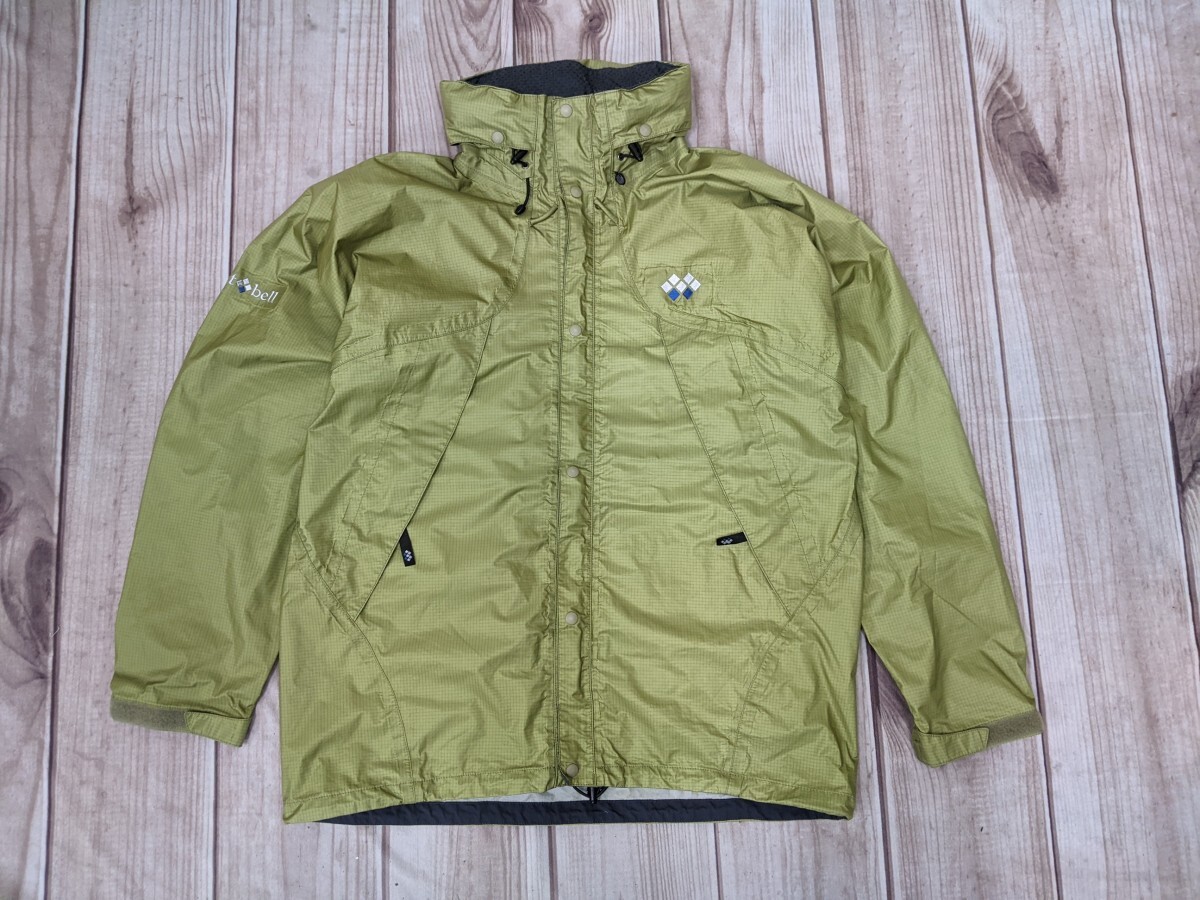 12．GORE-TEX mont-bell ゴアテックス モンベル リップストップ生地 ナイロンブルゾンジャケットジャンパー メンズL カーキ系白 x913_画像1