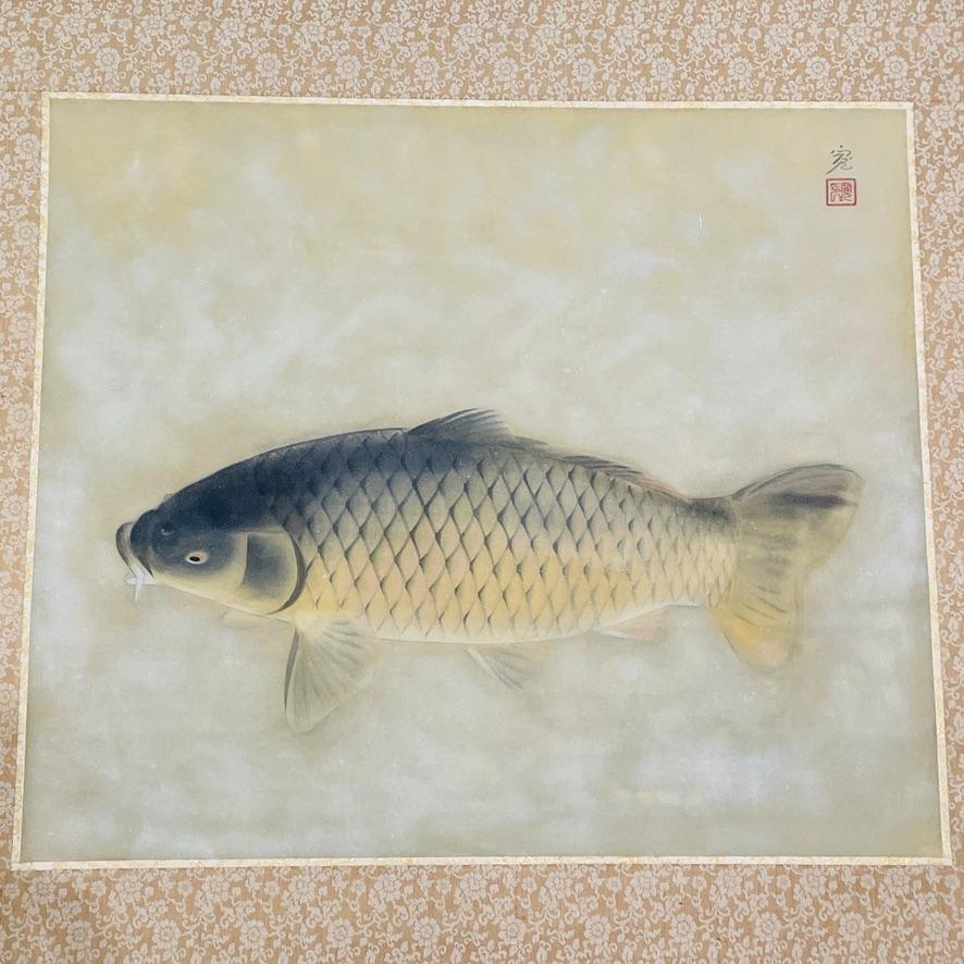 掛軸 米陀寛 『鯉』 高精細 巧芸画 掛け軸 日本画 魚 模写_画像2