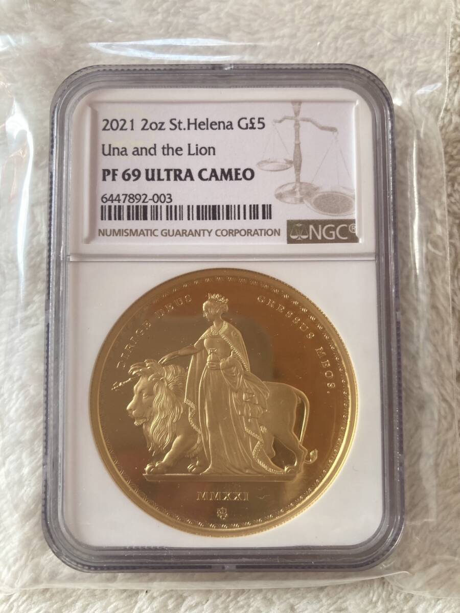 2021年 セントヘレナ ウナとライオン 2オンス プルーフ金貨 NGC PF69 UC マスターピースコレクションの画像3