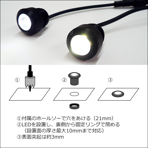 LEDデイライト (R黒) 1W×10連 減光可 バンパー埋め込み型スポットライト/21Бの画像10