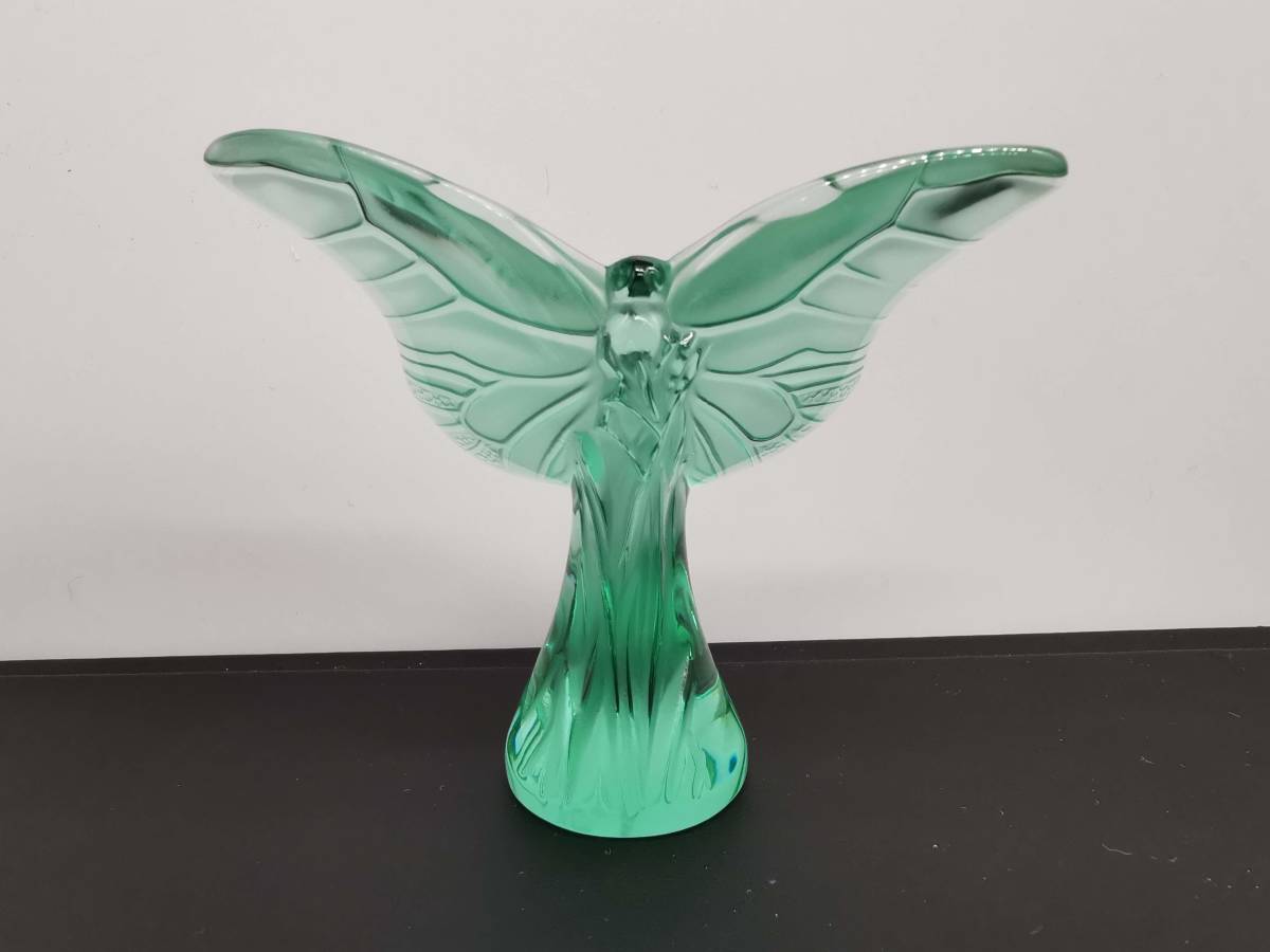 160214S29-0218S□LALIQUE ラリック□クリスタル バタフライ 蝶 フィギュリン グリーン オブジェ 置物 オーナメント