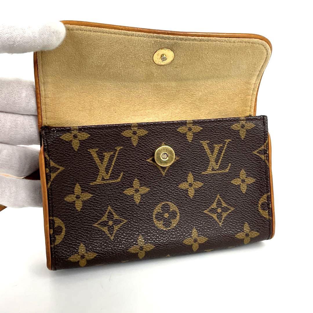 極美品 LOUIS VUITTON ルイヴィトン モノグラム ポシェット フロランティーヌ M51855 ショルダーバッグ ロゴライン 男女兼用 レザー 人気