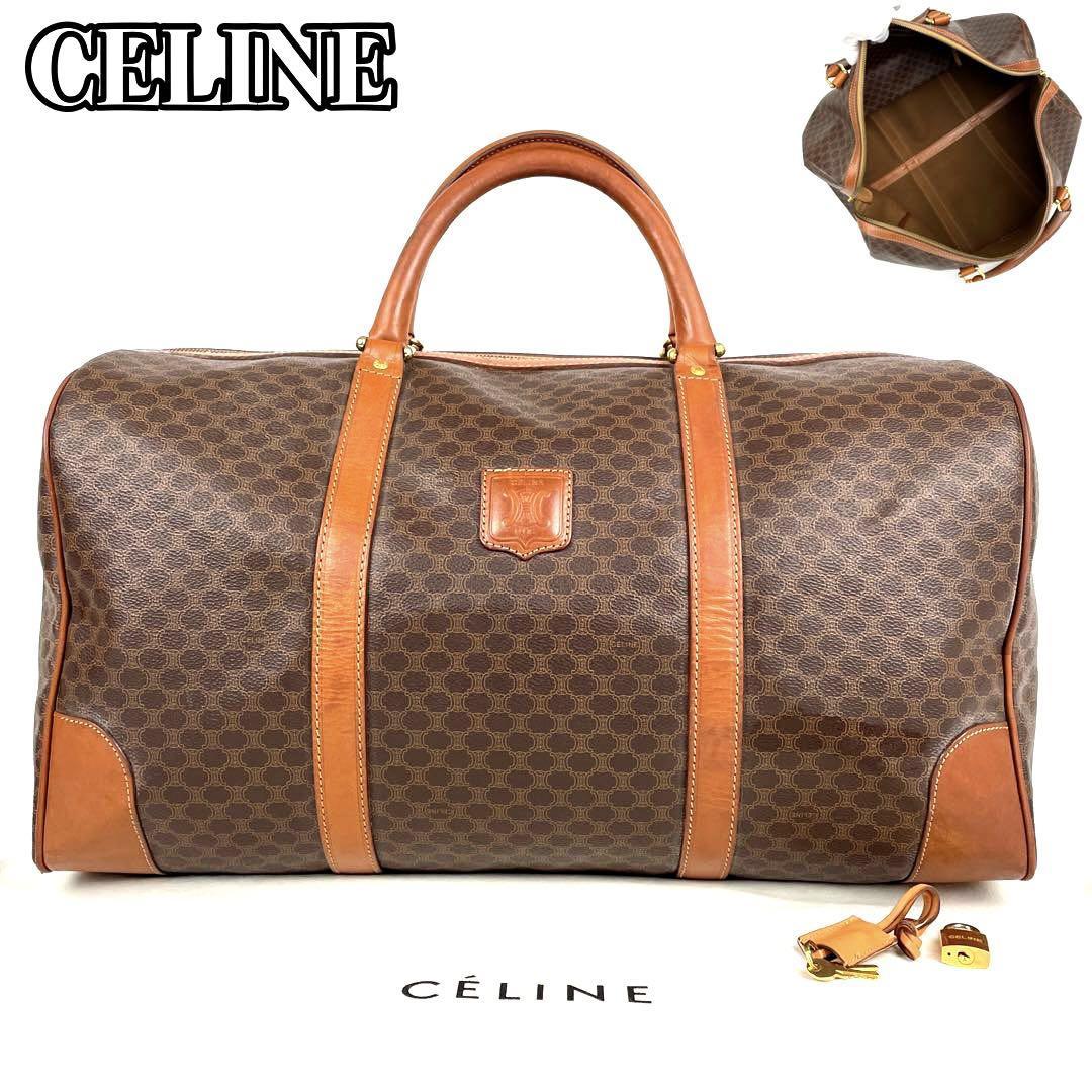 【美品】CELINE セリーヌ ボストンバッグ ハンドバッグ 旅行鞄 トリオンフ ロゴ型押し マカダム柄 男女兼用 クロシェット 南京錠 レザー_画像1