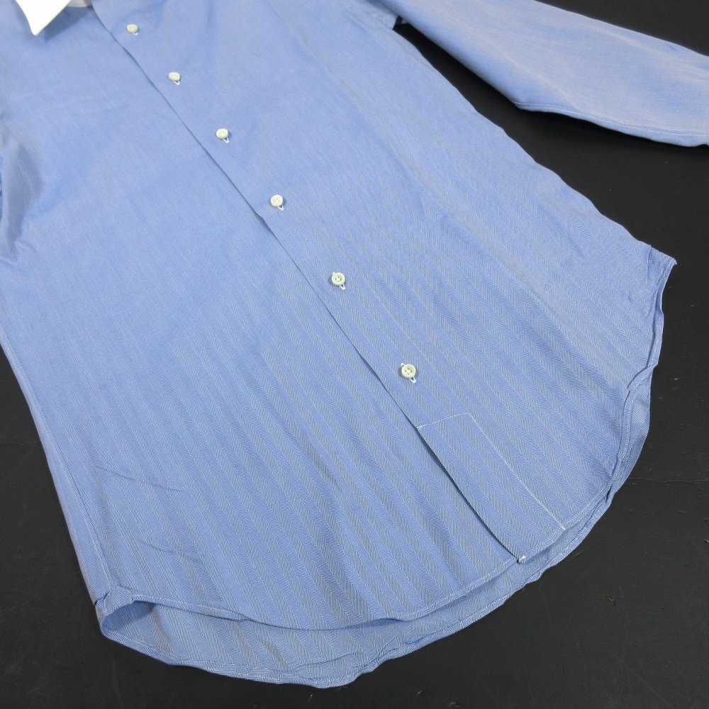 ▲□【美品】 SHIPS (シップス) Slim Fit クレリックカラー 長袖シャツ ブルー♪ホワイト♪サイズ38♪Mサイズ♪ビジネス♪ドレスシャツ_画像4