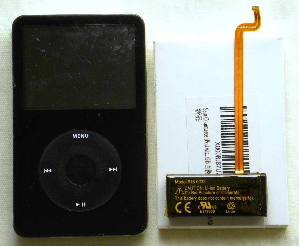 Apple iPod classic バッテリー良好 A1136 80GB MA450LL（厚型・黒） 動作品　送料全国一律無料_交換したバッテリーです。