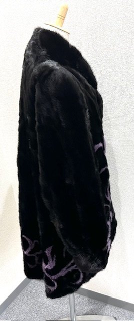 【中古品】(破れあり)サガミンク　SAGAMINK　ミンクコート　黒×紫　フリーサイズ【送料別】FI0437_画像3