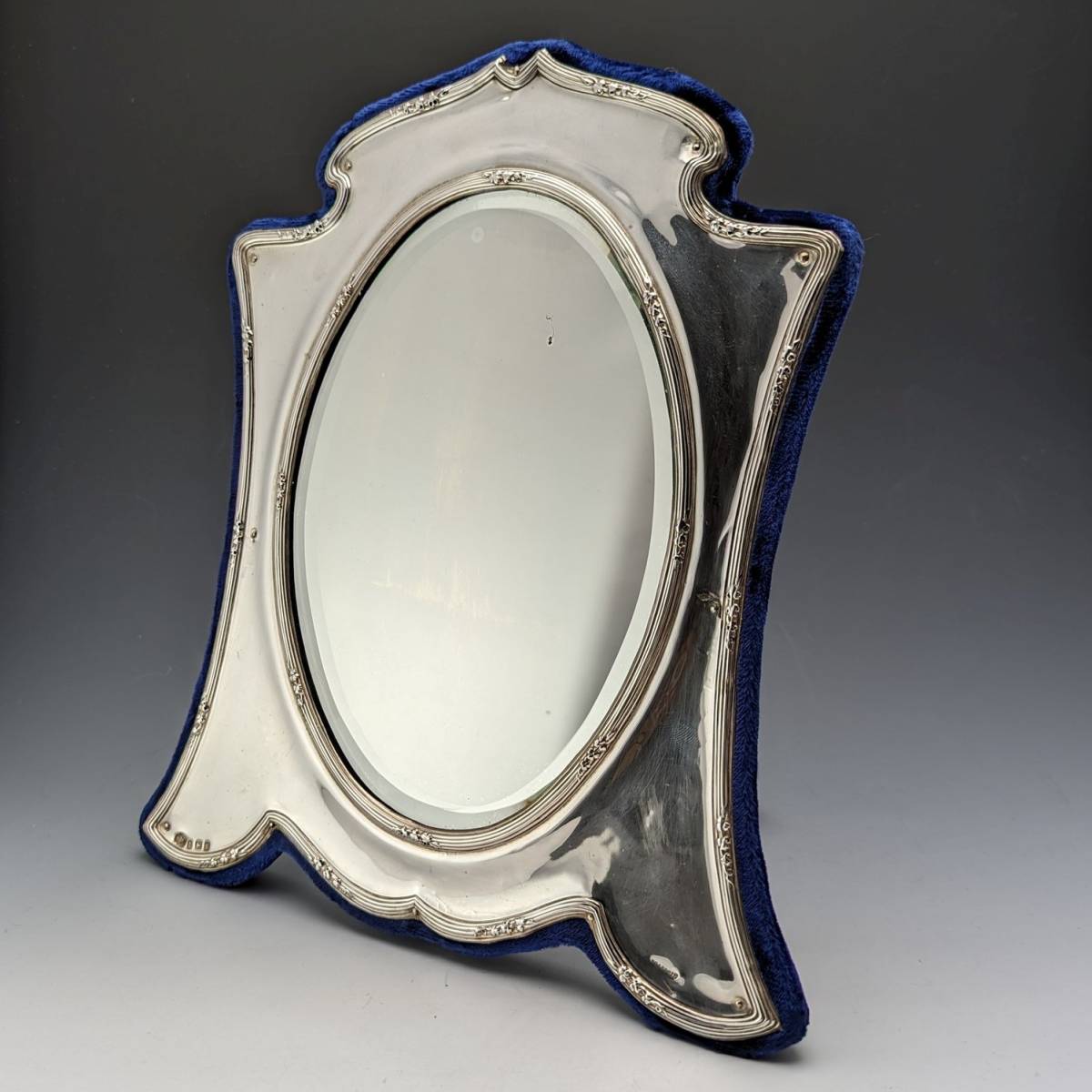 1905年 英国アンティーク 純銀製フレーム デスクミラー化粧鏡 Elkington