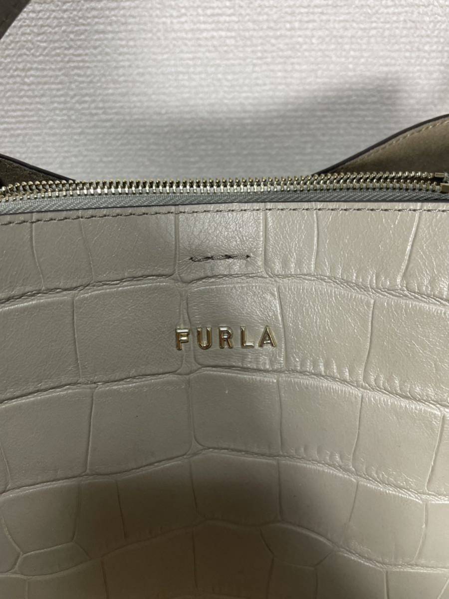 【美品】FURLA フルラ　ダナエ　2way バケツ型バッグ　バケット型バッグ　グレー系　クロコ　ハンドバッグ ショルダーバッグ _画像2