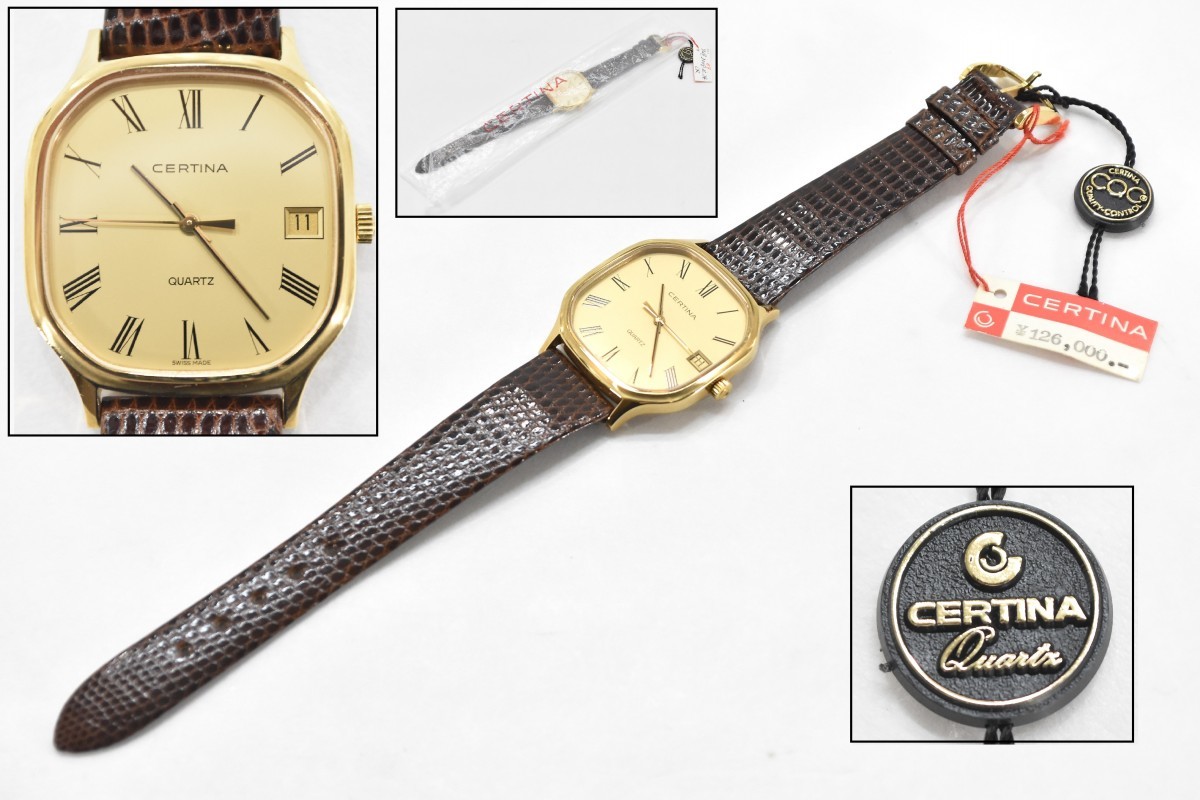 デッドストック 定価12.6万 CERTINA サーチナ Quartz クォーツ デイト メンズ 腕時計 Cal.729 スイス製 稼働品 希少 ビンテージRK-417S/201