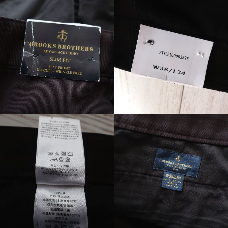 新品 未使用 BROOKS BROTHERS ブルックス・ブラザーズコットン スラックス スリム チノパン メンズ 黒 ブラック W38 L34 3XL 4L