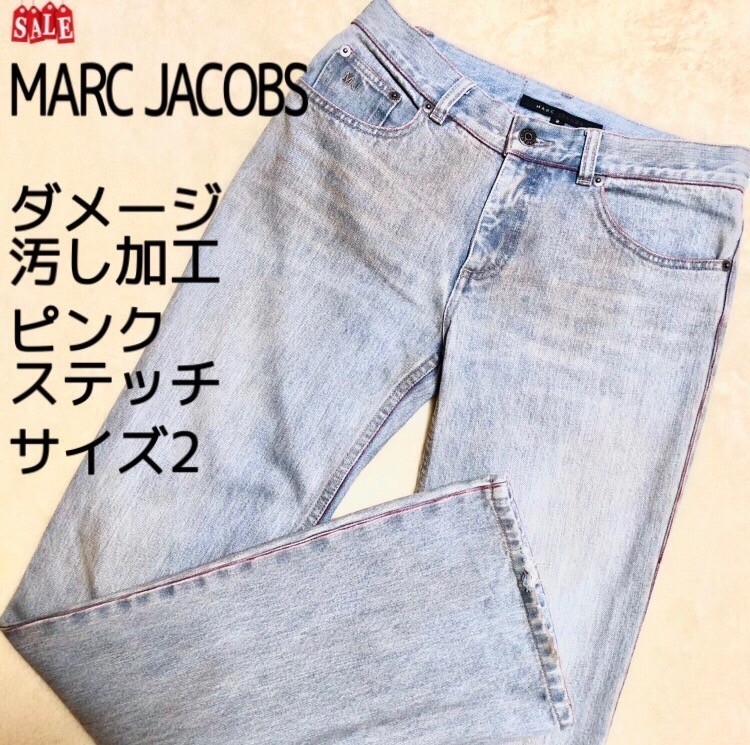  Mark Jacobs MARC JACOBSteni.m light blue pink stitch damage processing is dirty . processing jeans ji- bread Vintage 2 size M