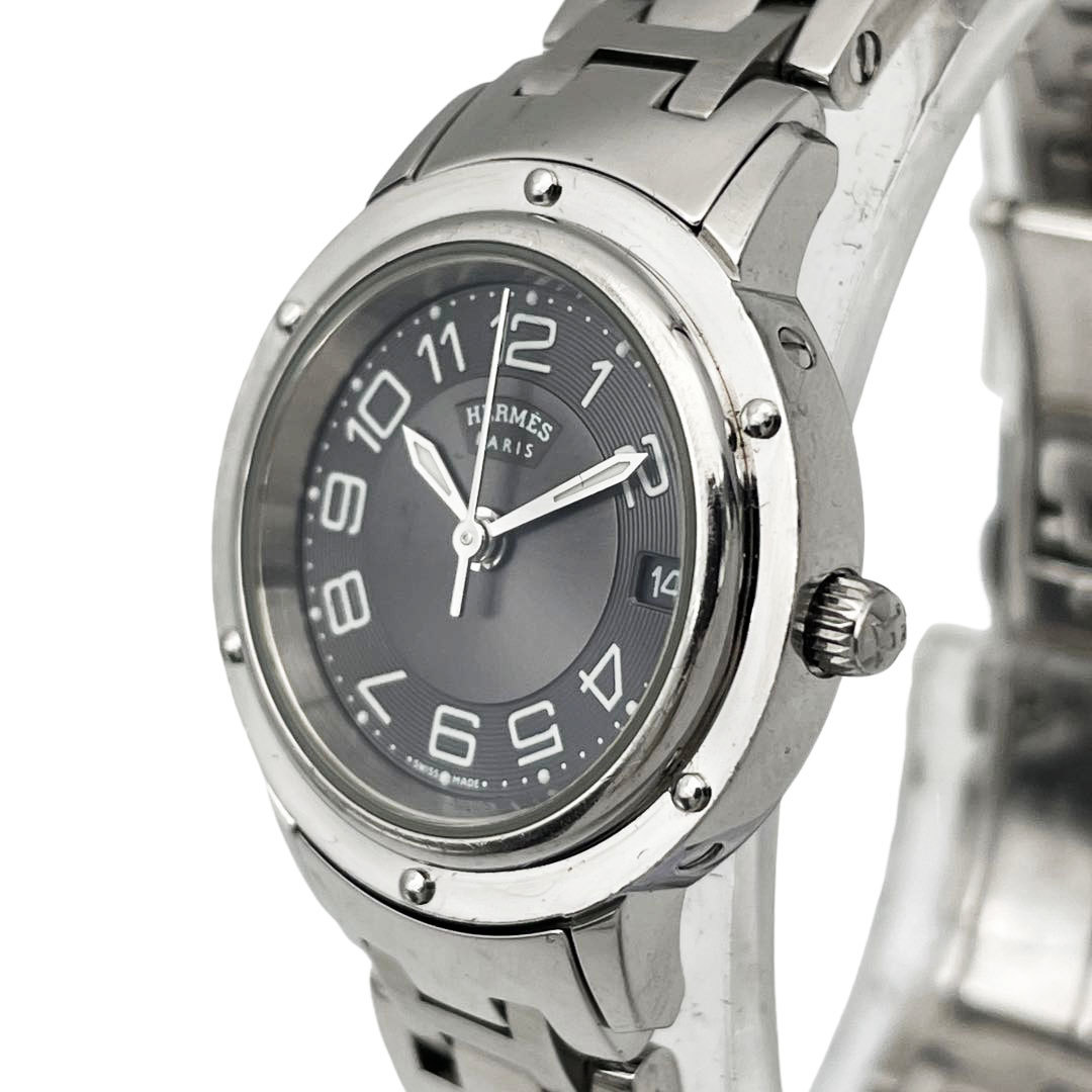 HERMES エルメス レディース腕時計 クリッパー QZ デイト SS シルバー グレー文字盤 CP1.210_画像4