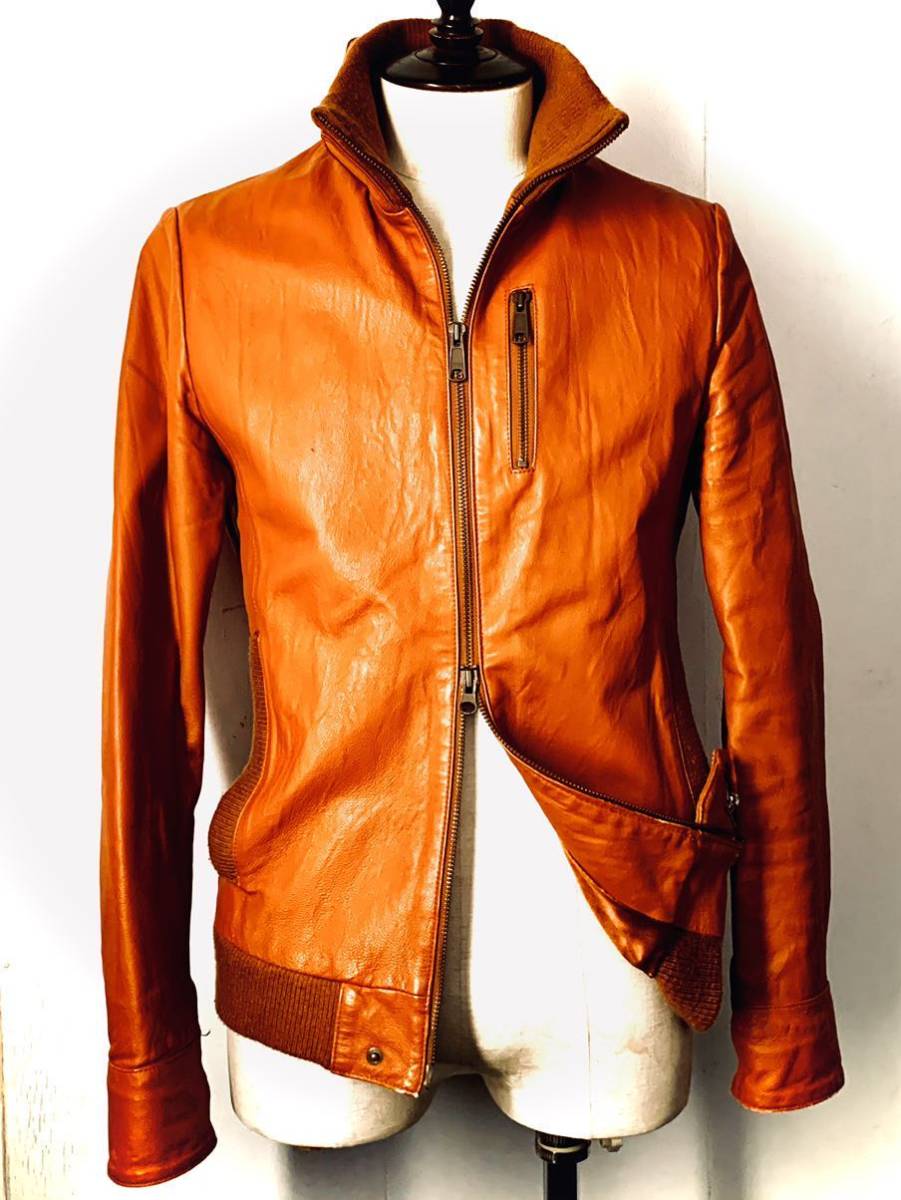正規品 美色ライトブラウンカラー leua coucave leathers（山羊革）ゴートスキンラムレザー シングルライダース ジャケット2 M_画像1