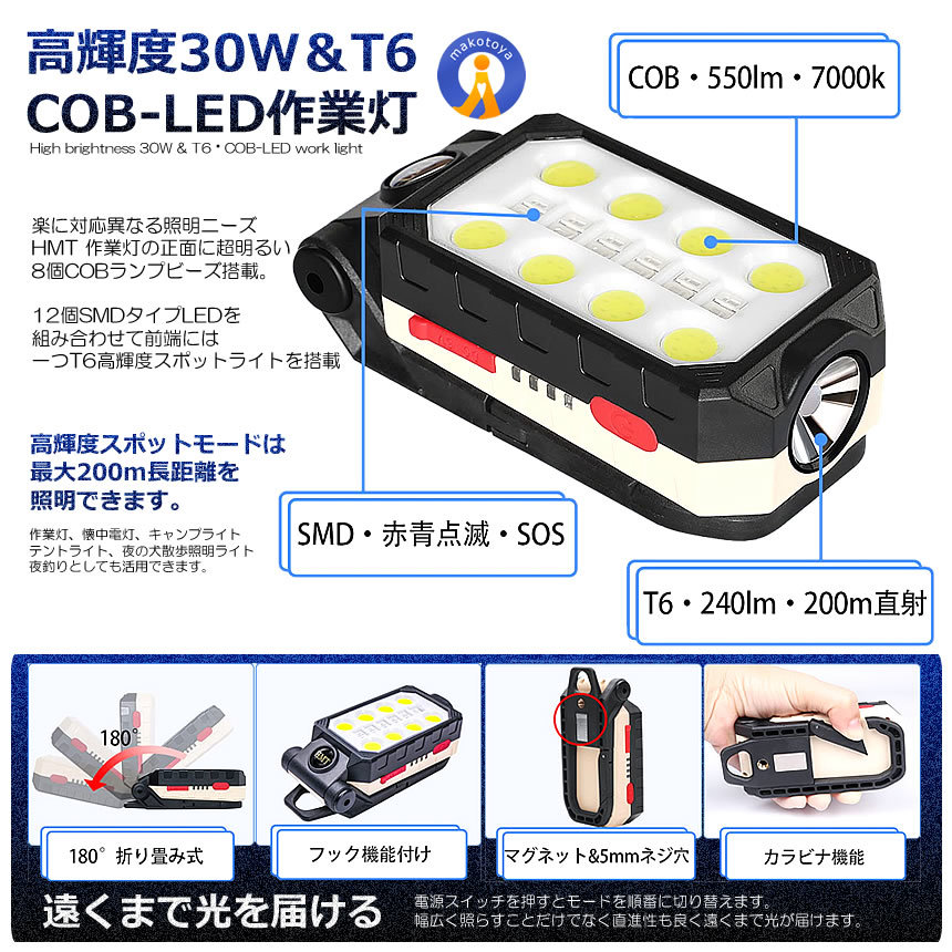 5個セット折り畳み式 作業灯ワークライト 超多機能 led懐中電灯 USB充電式 ハンディライト 4つ点灯モード YOSAWAR_画像3