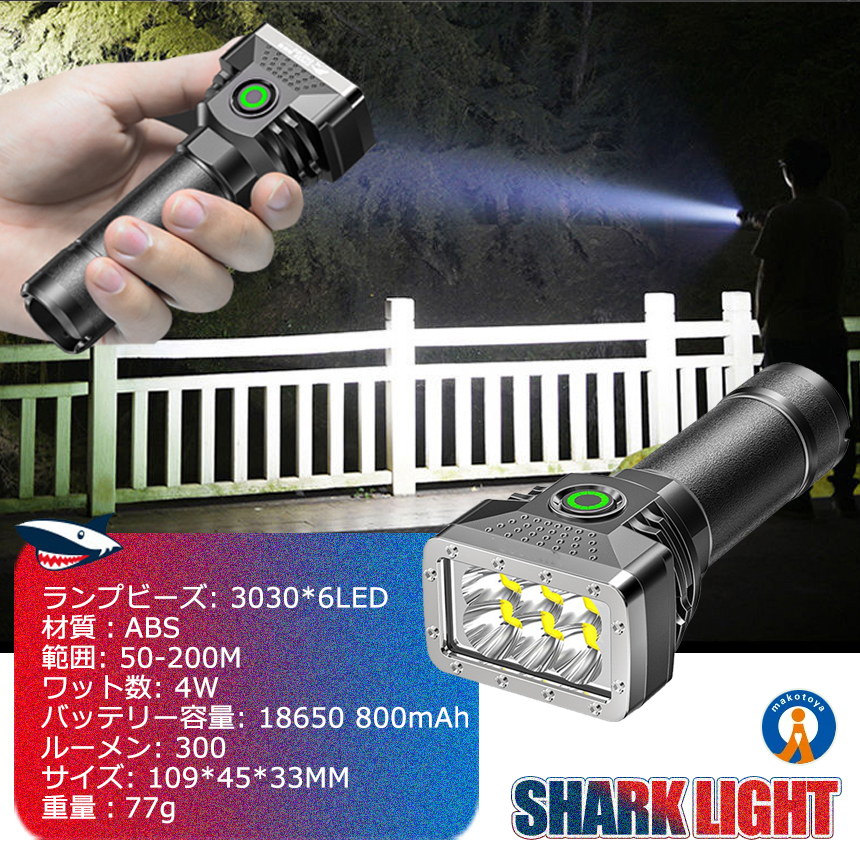 5個セット LEDライト 充電式 小型 懐中電灯 高輝度 USB 強力 4つ 点灯モード サメライトSHARKLIGHT_画像9