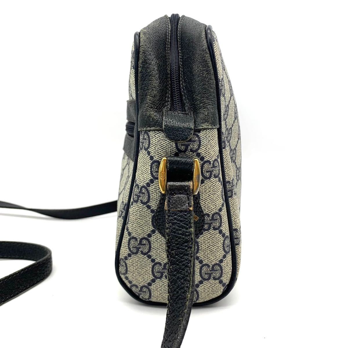 1円●粉吹き無し●GUCCI グッチ GGスプリーム シェリーライン カメラバッグ ショルダーバッグ レザー ネイビー ゴールド金具 レディース_画像5