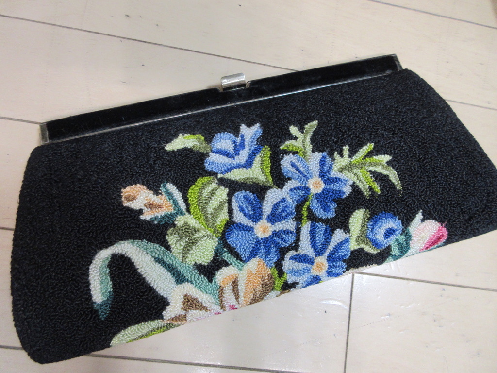  antique clutch back solid embroidery * surface reverse side . pattern different party back * bulrush ..* Vintage handbag 