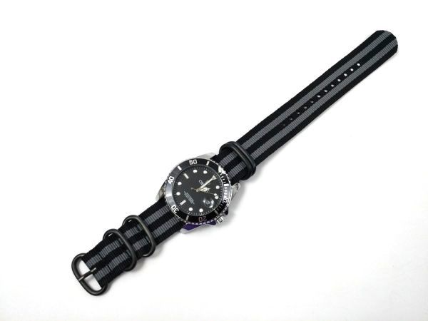  nylon made military strap wristwatch cloth belt nato type black stripe X black 22mm