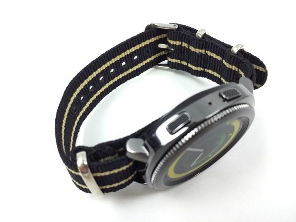 ナイロン製ミリタリーストラップ 布ベルト natoタイプ 腕時計 ブラックXベージュ ストライプ 20mmの画像2